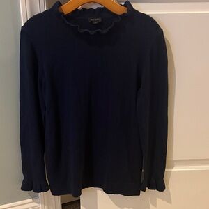 Ann Taylor Navy Ruffle-Edge Long Sleeve Top